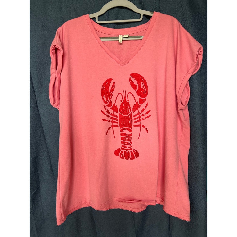Cato Lobster Graphic V-Neck Top Women XL Pink Short Sleeve Casual Tee